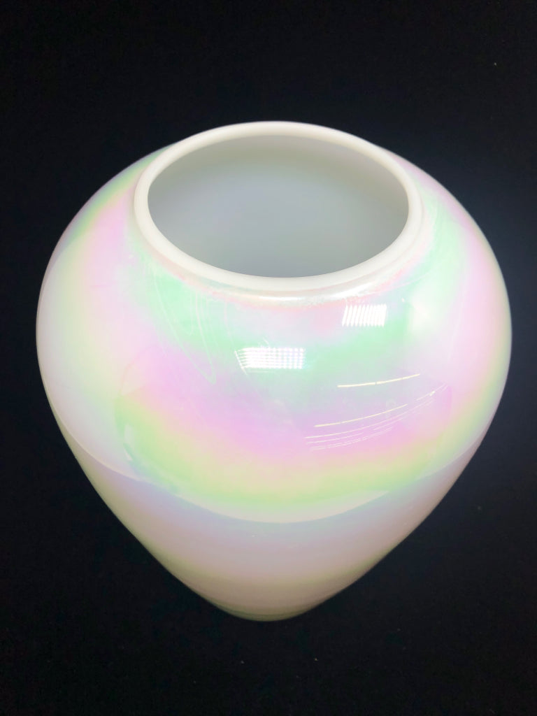 IRIDESCENT WHITE VASE.