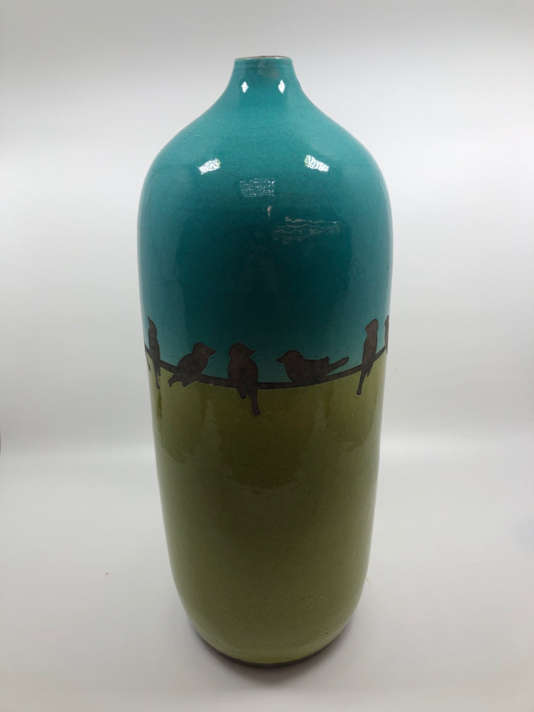 HEAVY BIRD BLUE/GREEN VASE.