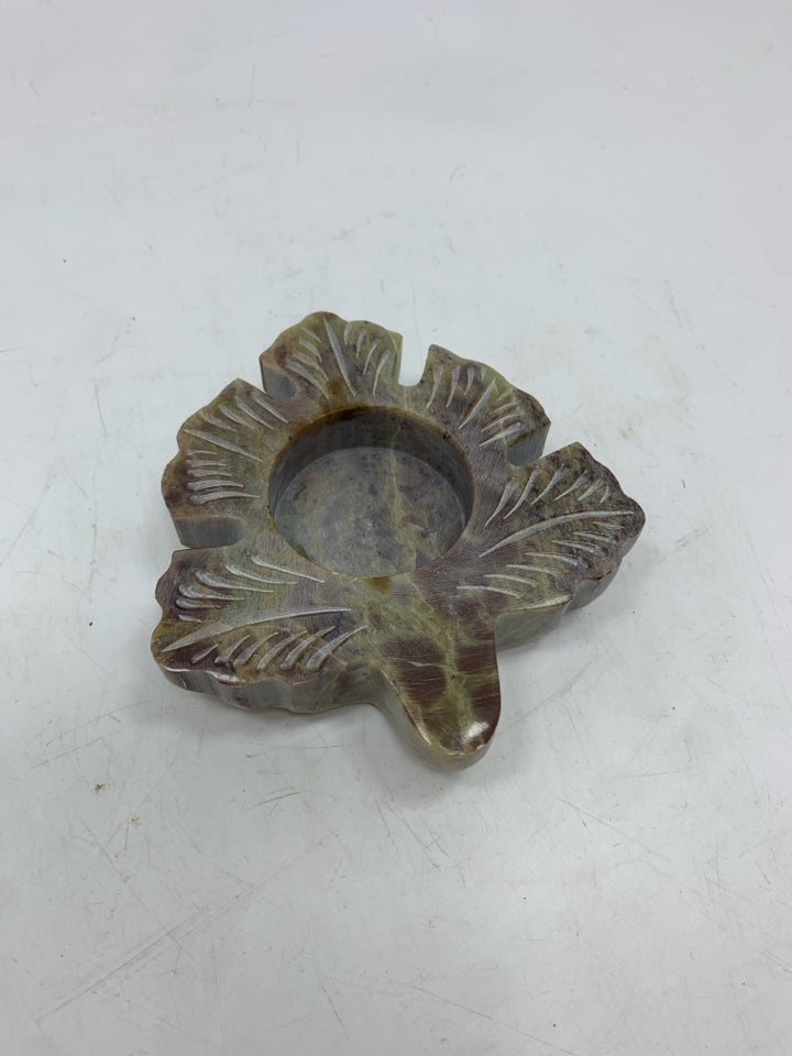 SOAPSTONE LEAF TEA LIGHT HOLDER.