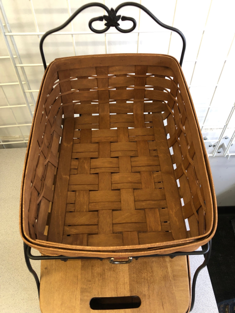 2 TIER METAL STAND W/ 2 DARK BASKETS W/ LIDS LONGABERGER.