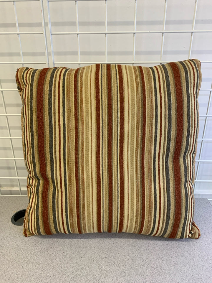 TAN/BROWN STRIPE ACCENT PILLOW.