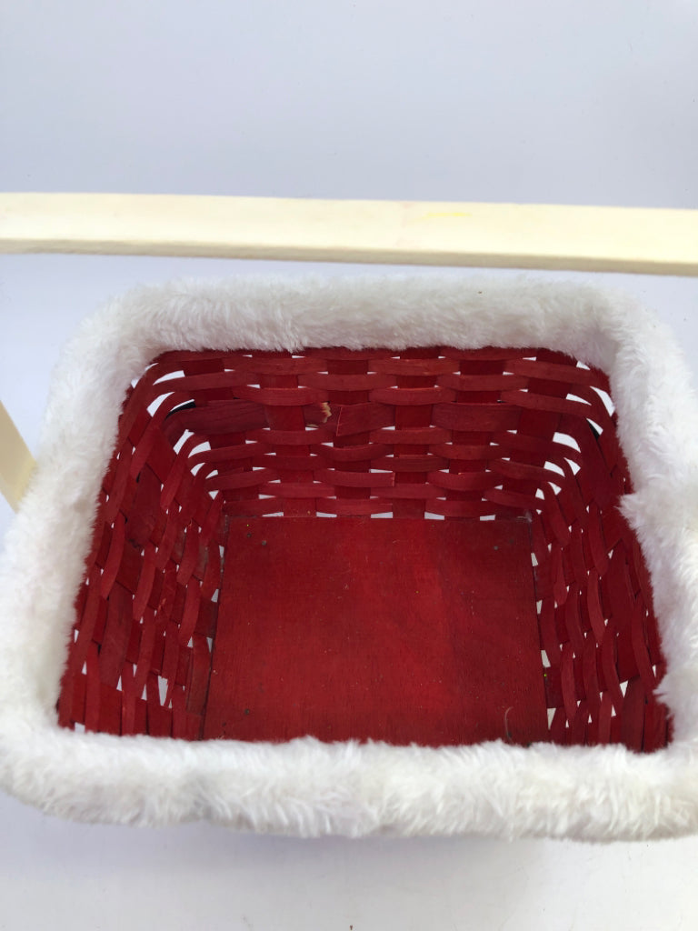 WOVEN RED/WHITE/BLACK SANTA'S PANTS BASKET W/ FEET.