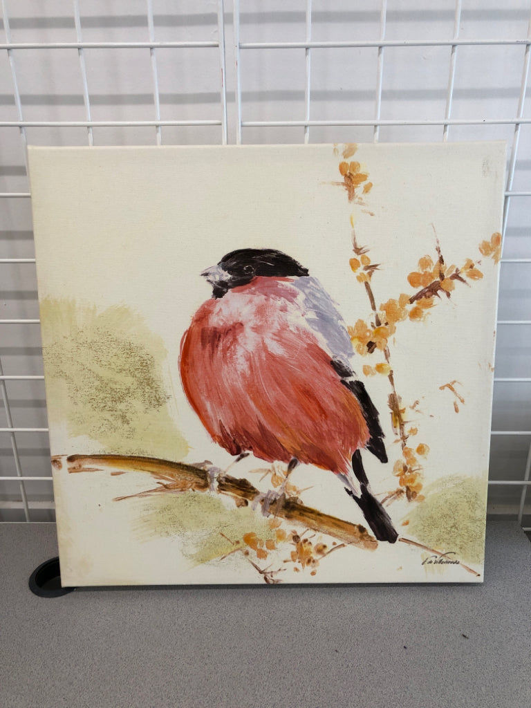 CHICKADEE ON BRANCH TEXTURED CANVAS.