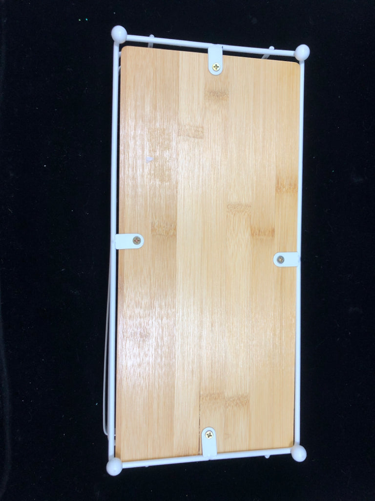 WHITE METAL W/ WOOD BOTTOM BIN.
