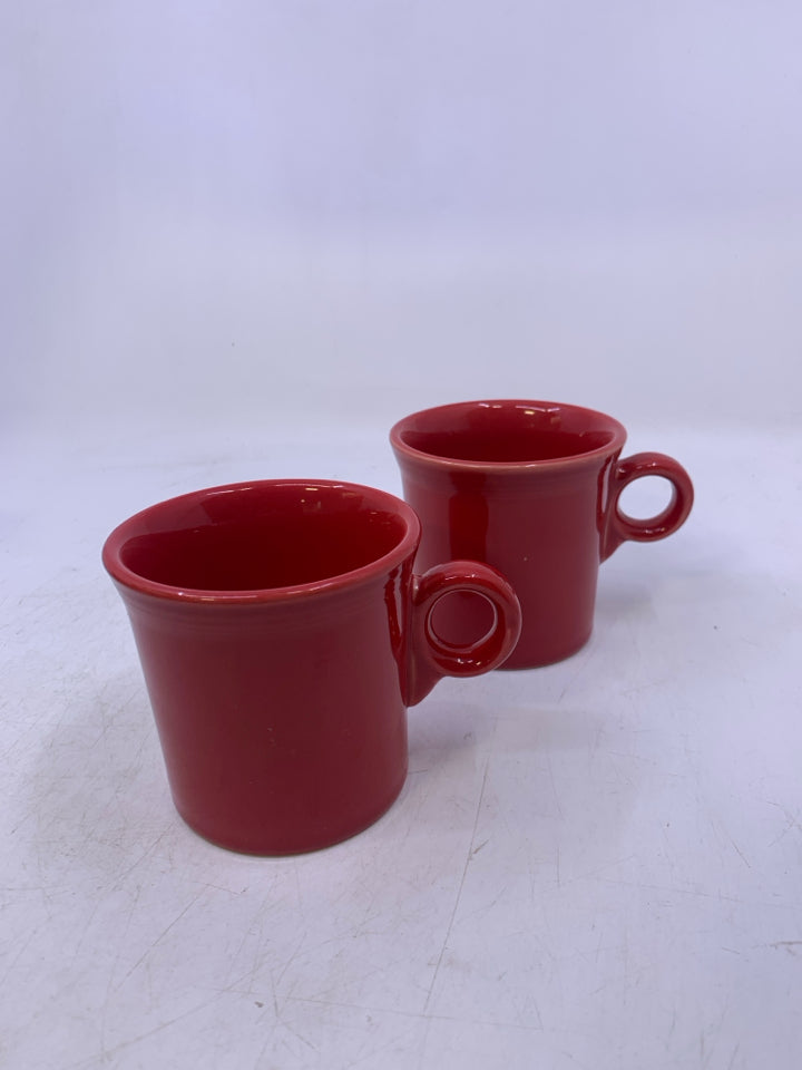 2 RED O-RING HANDLE MUGS.
