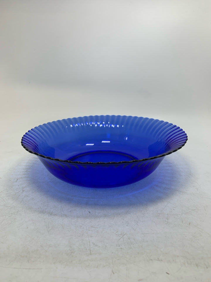 COBALT BLUE GLASS RIBBED EDGE BOWL.