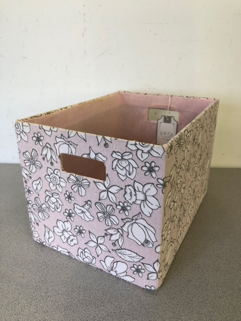 PINK FLOWER FABRIC STORAGE BIN.