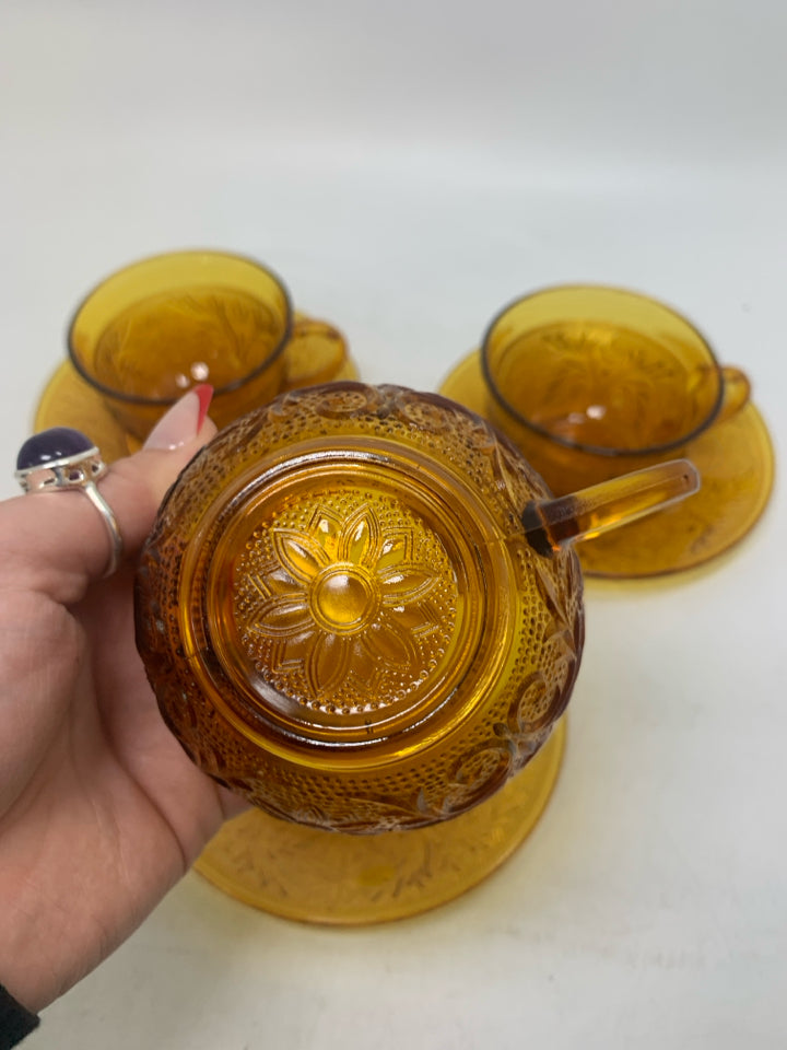 VTG 6 PC SVC 3 EMBOSSED TEACUPS.