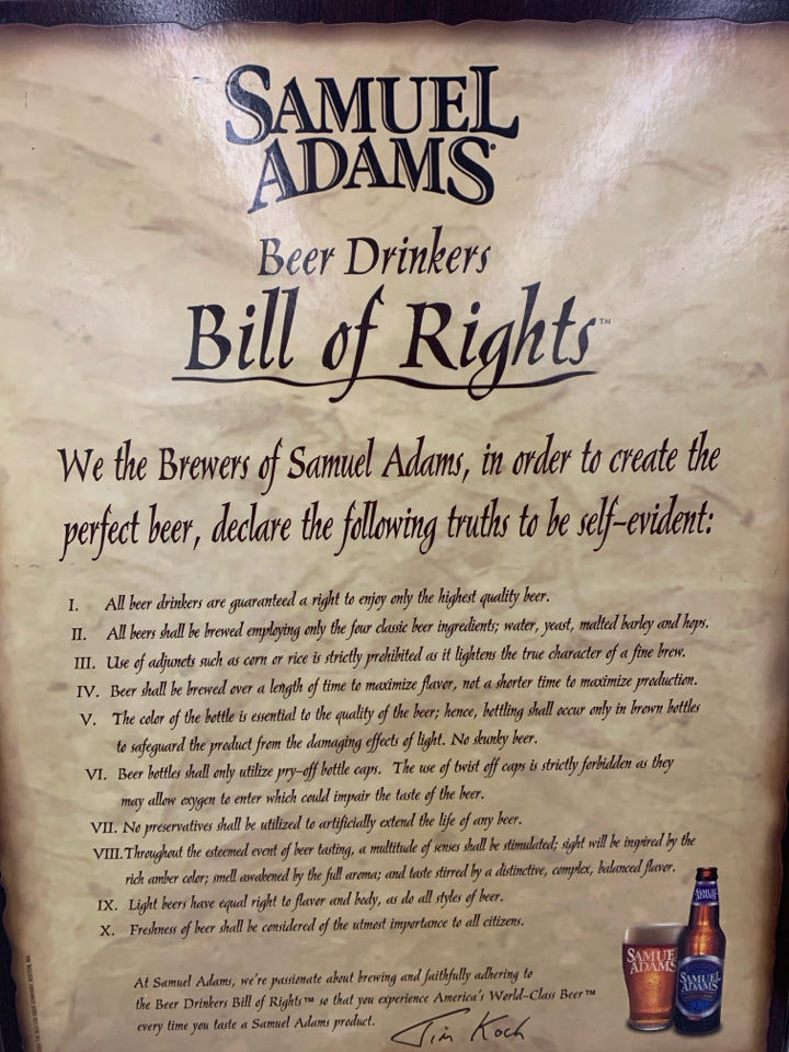 SAMUEL ADAMS BILL OF RIGHTS PLAQUE.