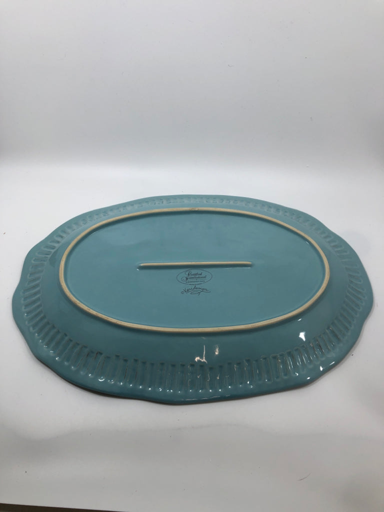 BLUE LEAF ETCHED PLATTER.
