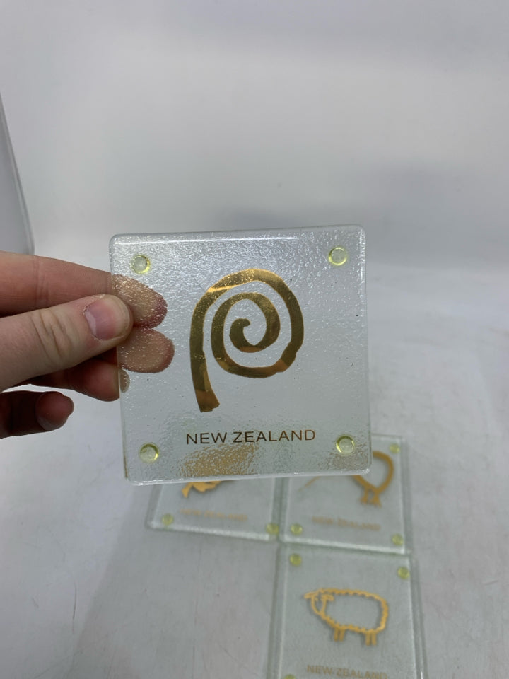 NIP 4 GLASS NEW ZEALAND SQUARE COASTERS.