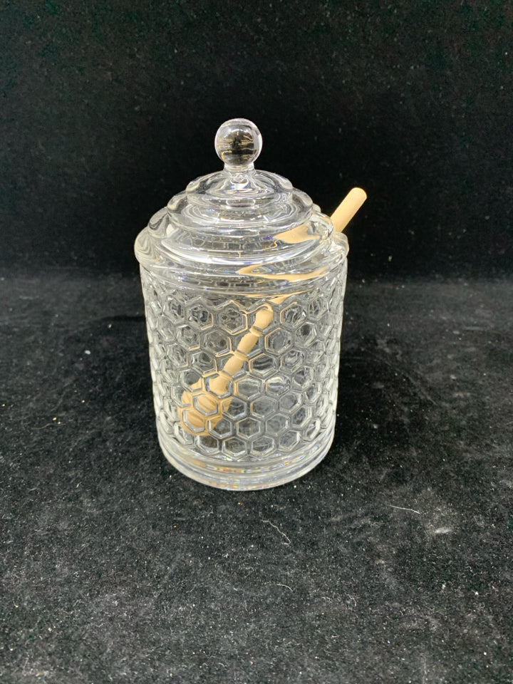 3PC GLASS HONEY JAR W/DIPPER.