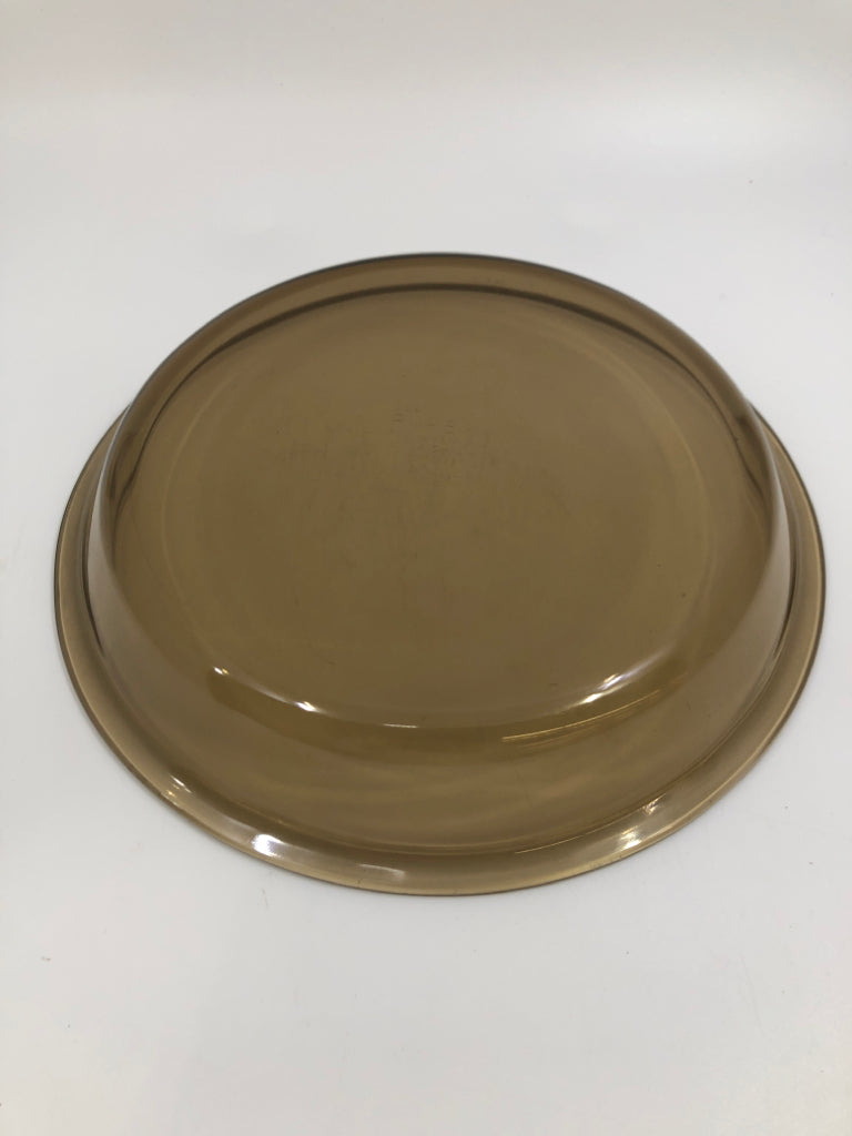 VTG AMBER SMOKED GLASS PIE PLATE.