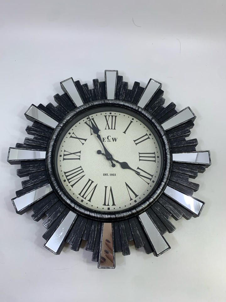 CLOCK W/MIRROR & WOOD.