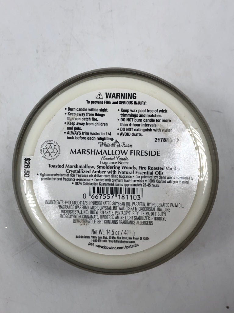 MARSHMALLOW FIRESIDE 3 WICK CANDLE.
