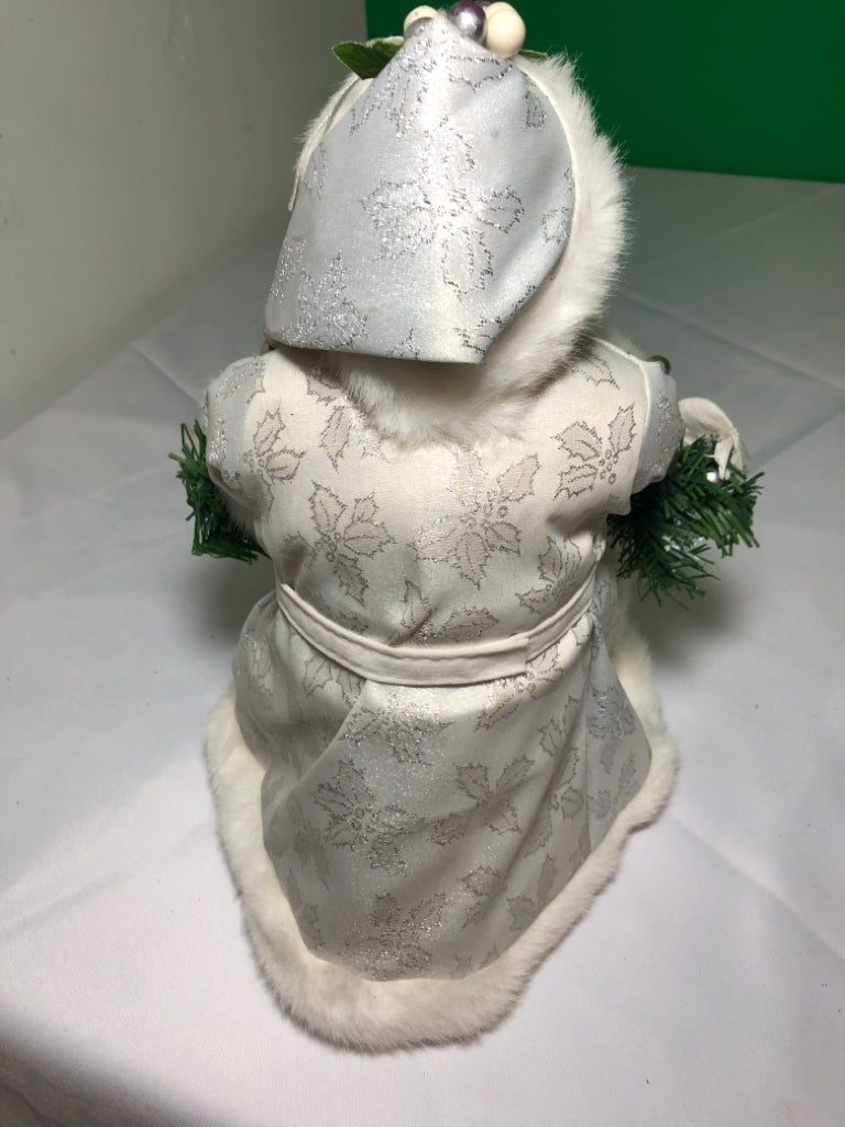 SANTA IN WHITE COAT TREE TOPPER.