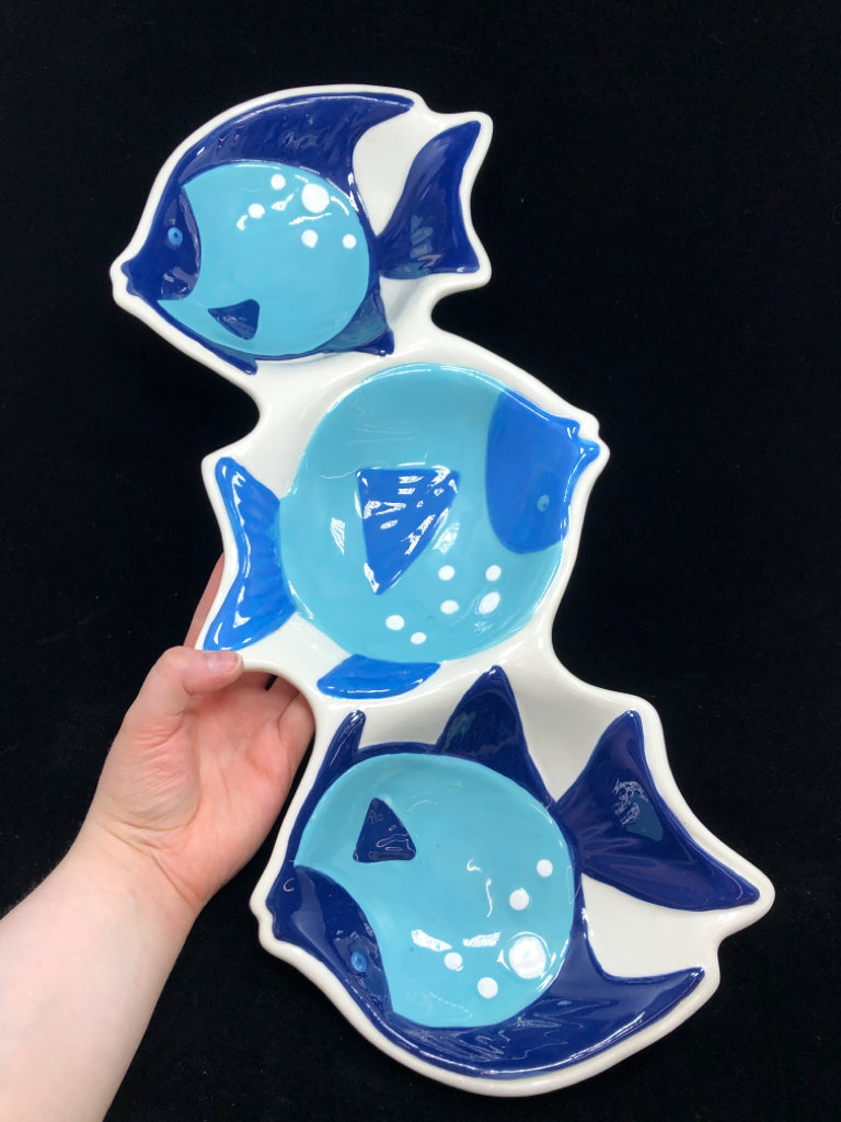3-SECTIONED BLUE FISH SERVING TRAY.