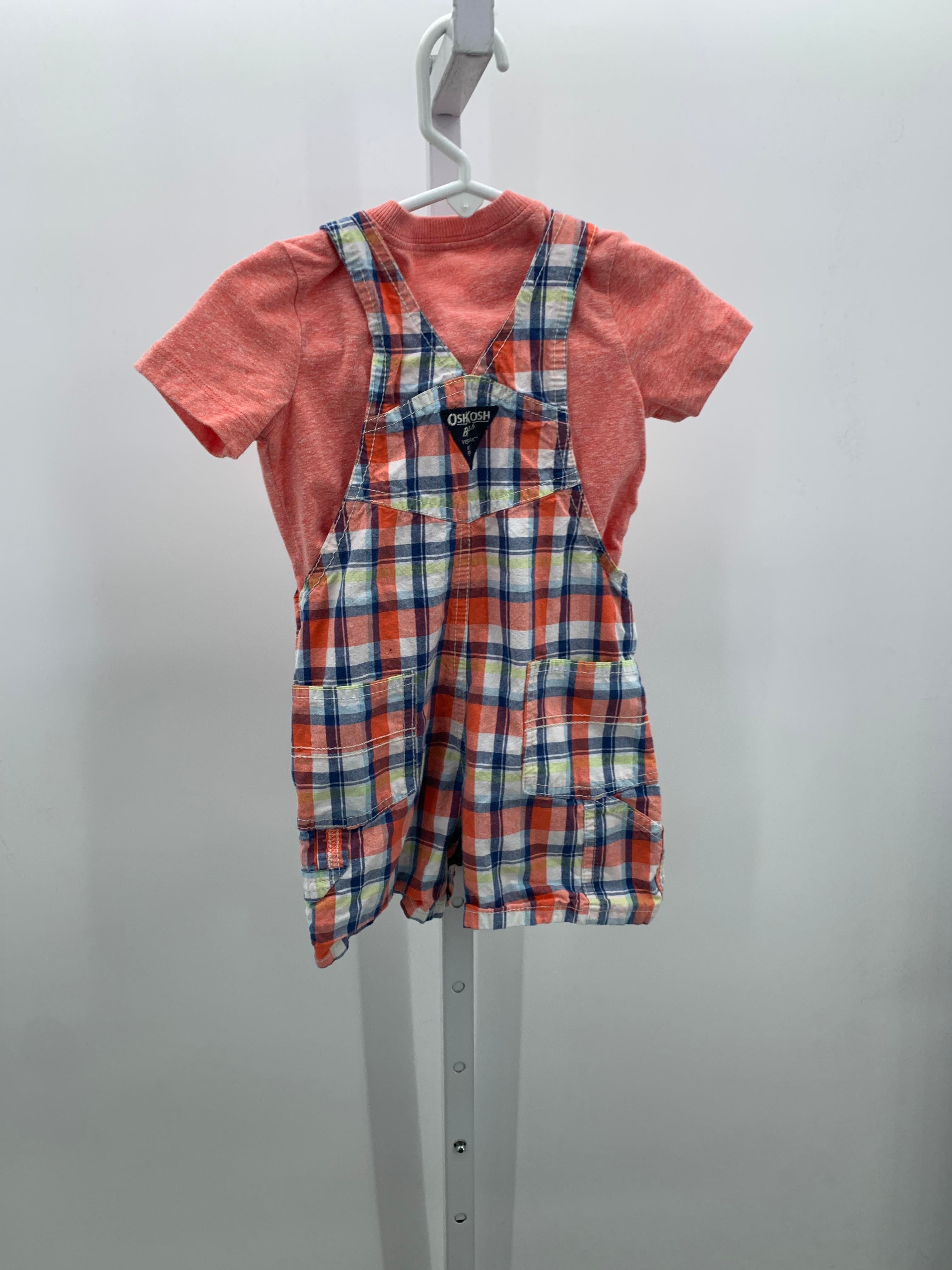 KNIT TEE AND PLAID SHORTALLS