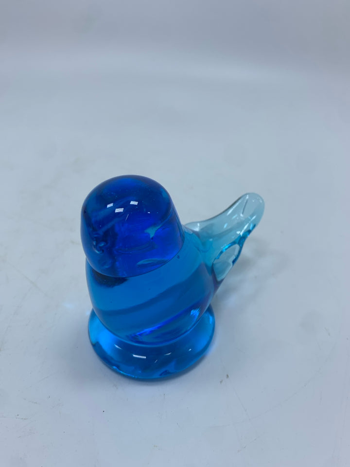 GLASS BLUE BIRD FIGURINE.