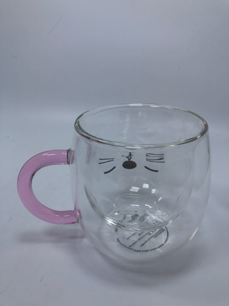 NIB CAT DOUBLE WALL GLASS CUP.