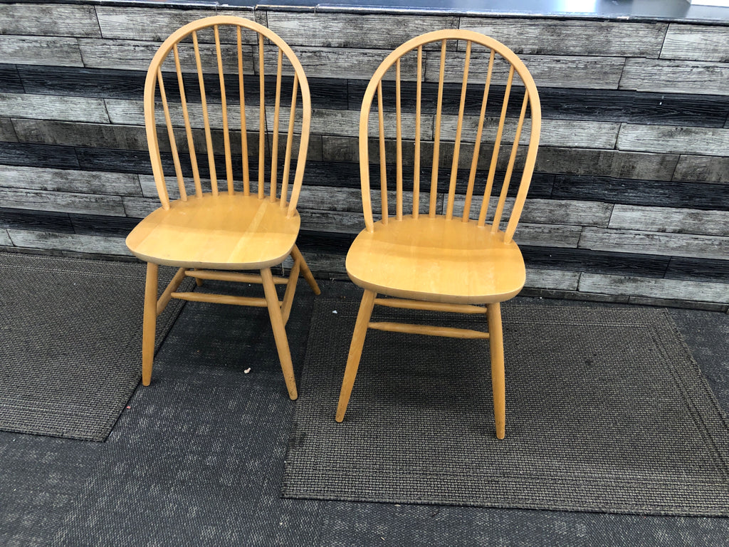2 WOODEN ROUND BACK CHAIRS.