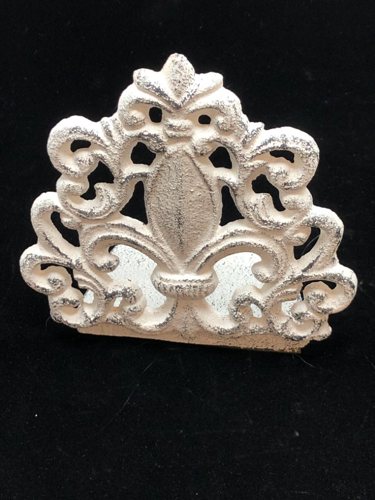 WHITE DISTRESSED METAL FLEUR DE LIS DOOR STOP.