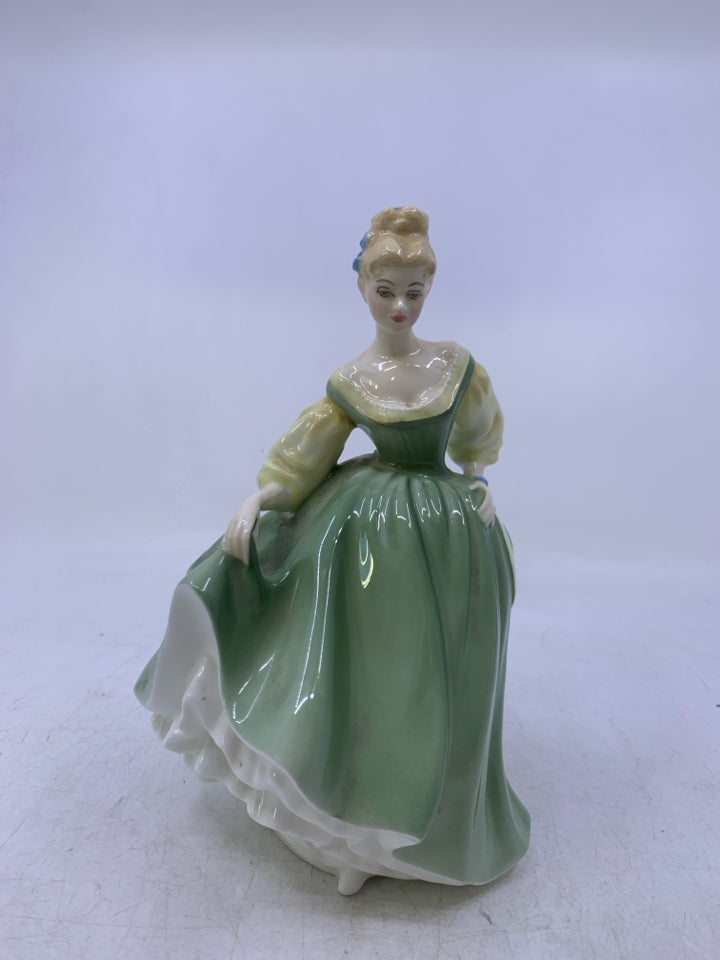 VTG FAIR LADY WOMAN IN GREEN DRESS BLONDE HAIR.