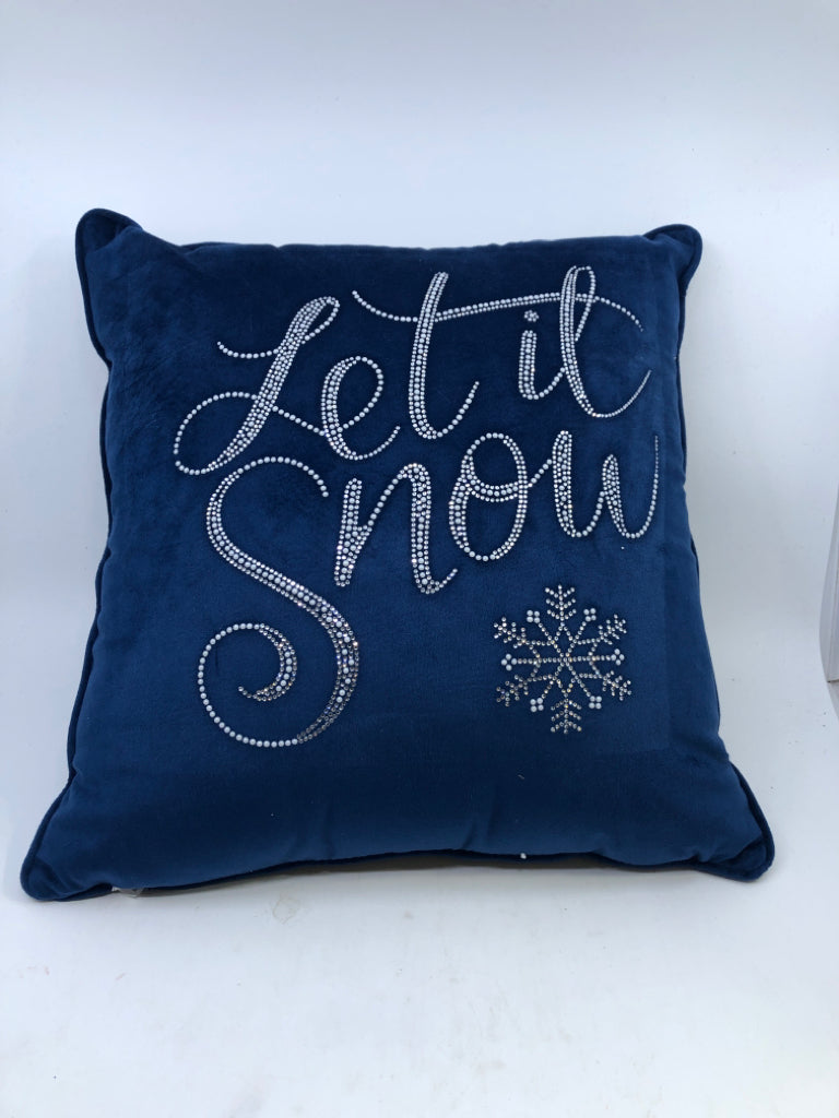 NAVY BLUE LET IT SNOW PILLOW.