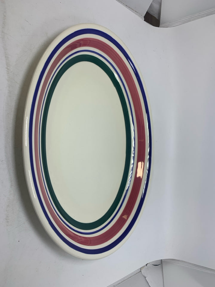 VTG COLORFUL STRIPED DESIGN OVAL SERVING PLATTER MADE IN ITALY.