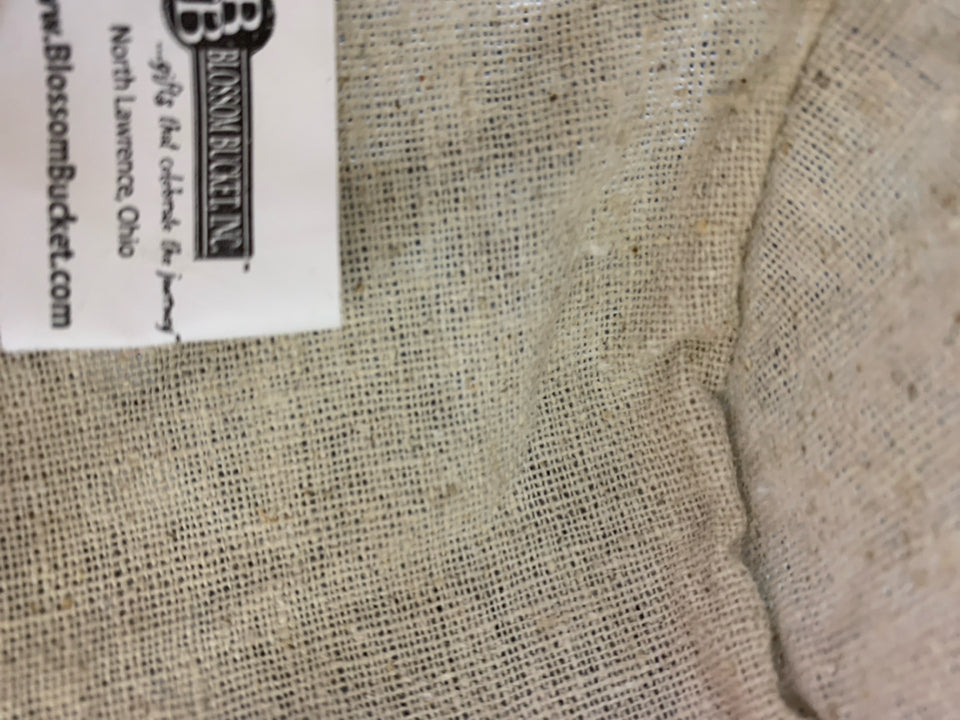 SMALL WIRE BASKET W/ CLOTH LINER & LACEY TRIM.