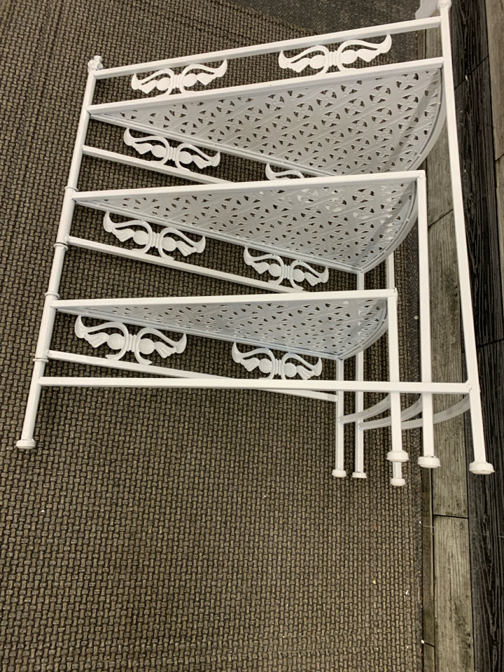 3 TIER MOVABLE WHITE PIERCED PLANT STAND.