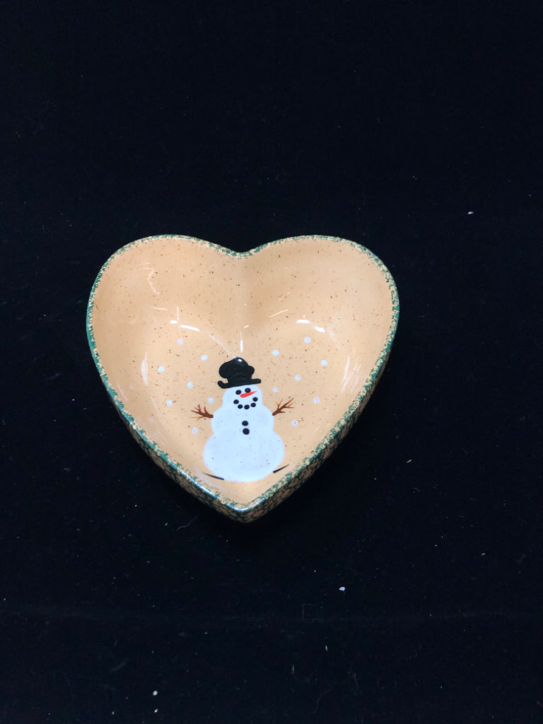 SNOWMAN PAINTED HEART BOWL - THREE RIVERS POTTERY 1998.