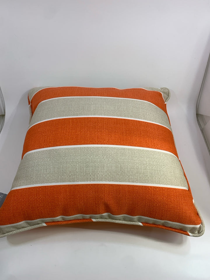 ORANGE & CREAM DOMAIN STRIPED PILLOW.