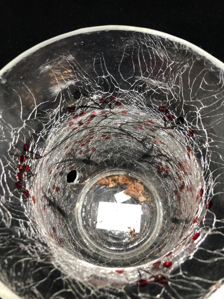 CRACKLE GLASS BERRY BRANCH CANDLE HOLDER.