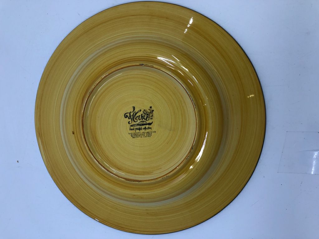 PURPLE FLOWER PAINTED PLATE- YELLOW AND TEAL.