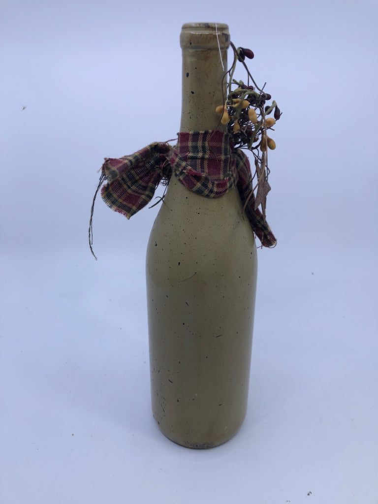 TALL PRIMITIVE BOTTLE W HEART AND PIP BERRIES.