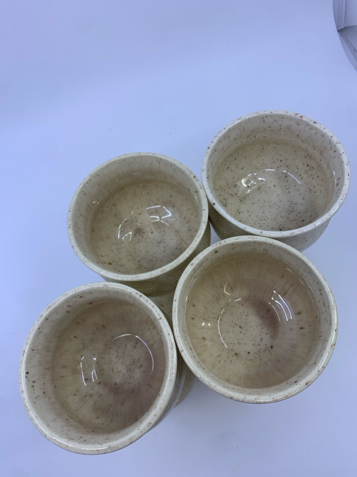 4 CREAM W/ SPECKLES POTTERY GOBLETS.