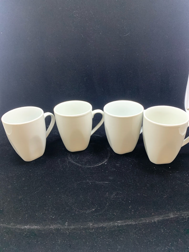 4 SQUARE BOTTOM WHITE CERAMIC MUGS.