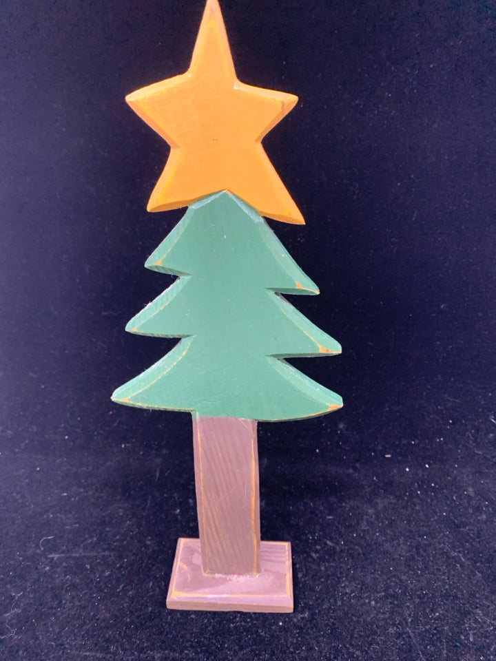 PAINTED WOOD CARVED TREE W/ STAR.