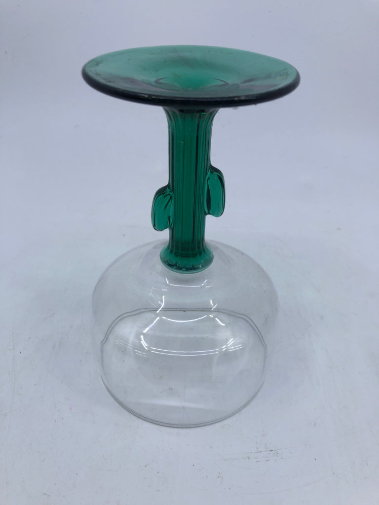 4 MARGARITA GLASSES W/ GREEN CACTUS STEMS.