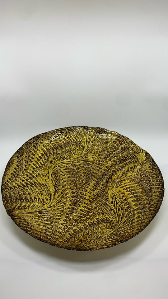 LARGE GOLD EMBOSSED GLASS CENTERPIECE BOWL.