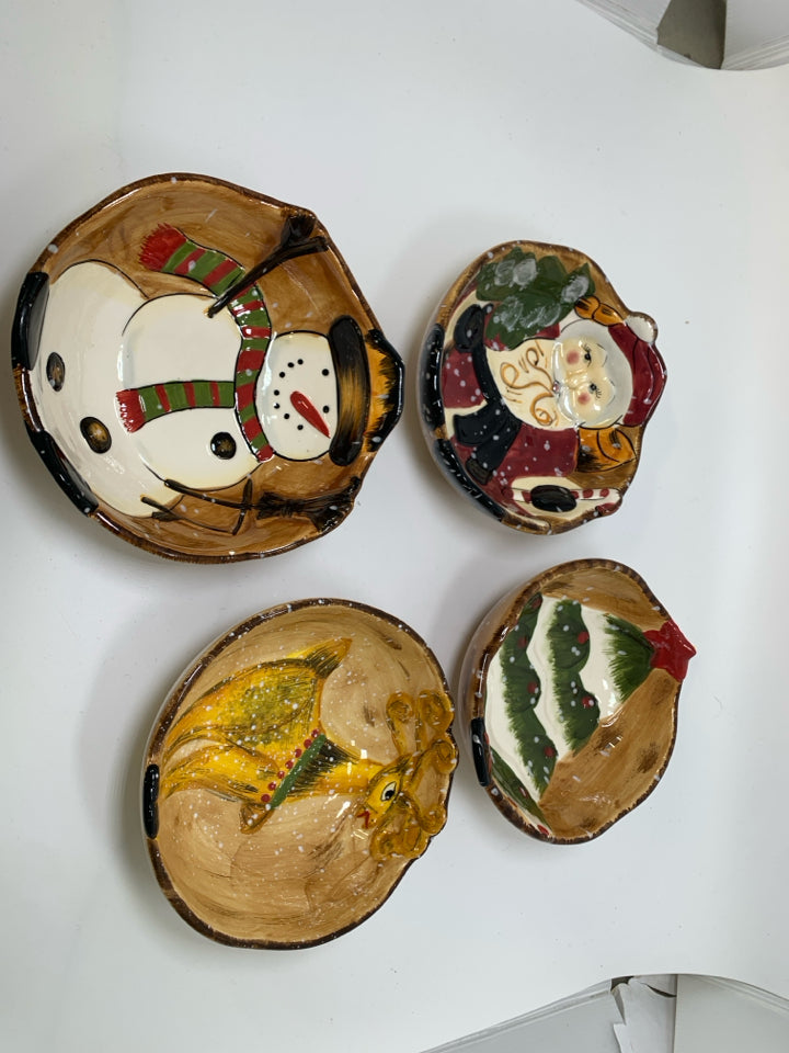 4 PRIMITIVE STYLE ASSORTED HOLIDAY EMBOSSED BOWLS TABLETOPS.