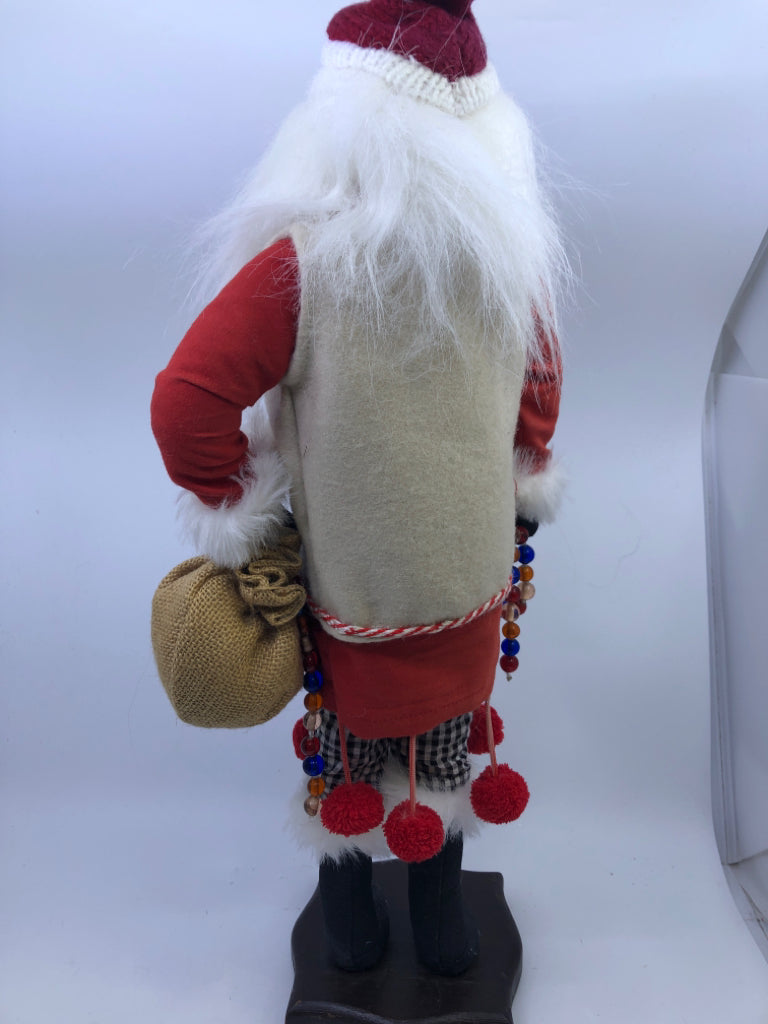 FOLK ART SANTA ON BASE- WITH TOY SACK.