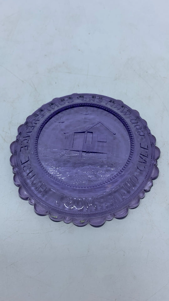 VTG PURPLE GLASS PINPOINT CUP PLATE.