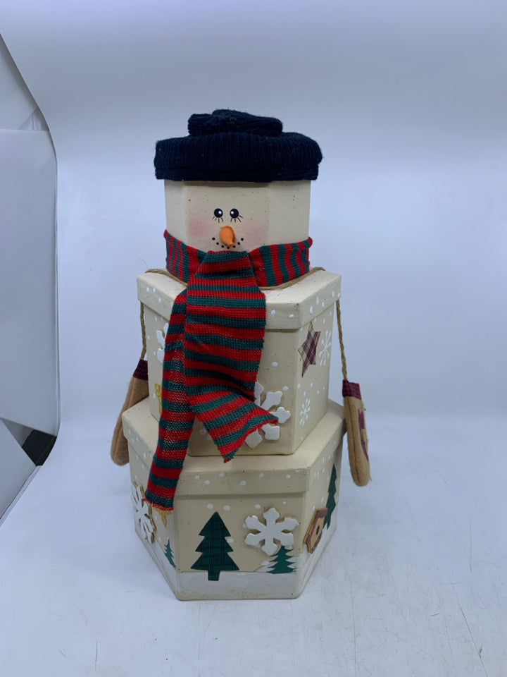 3 NESTING BOXES THAT BUILDS SNOWMAN PRIMITIVE STYLE.