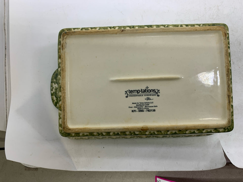 RECTANGLE 3 PC OLD WORLD PATTERN OVEN WARE LID/STAND.