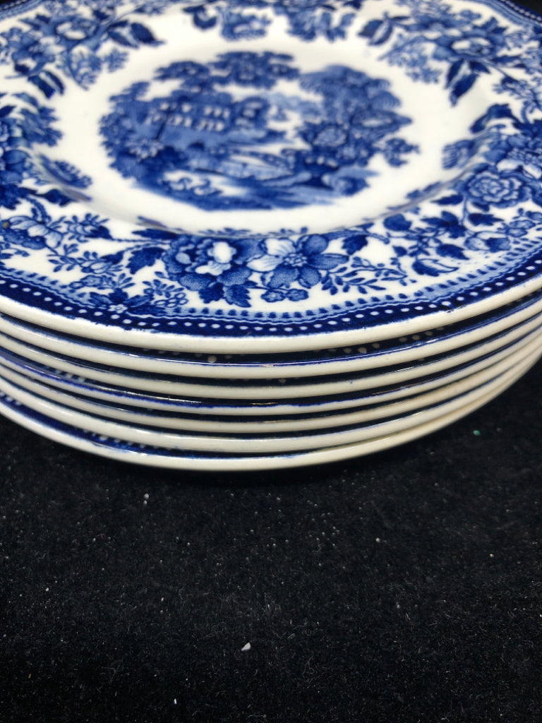 7 VTG BLUE/WHITE LUNCH PLATES.