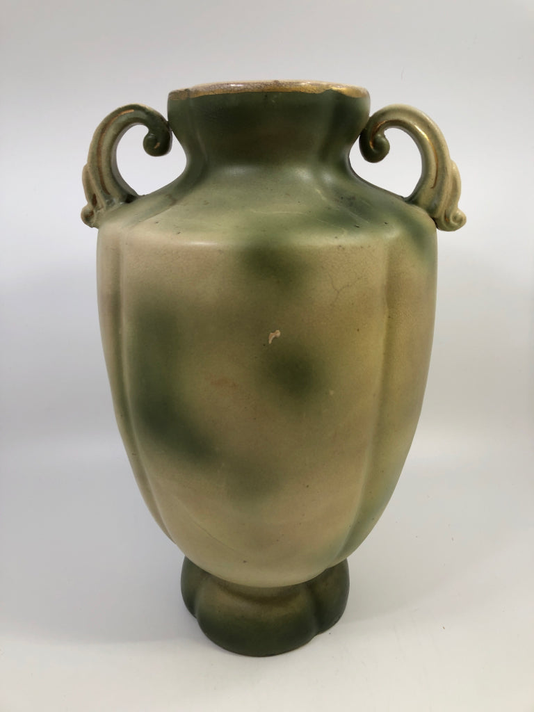 VTG BIRD PAINTED URN STYLE VASE.