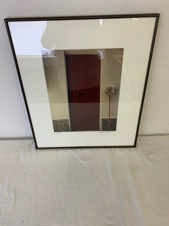 MAROON DOOR IN TUSCANY- SIGNED FRAMED PRINT.
