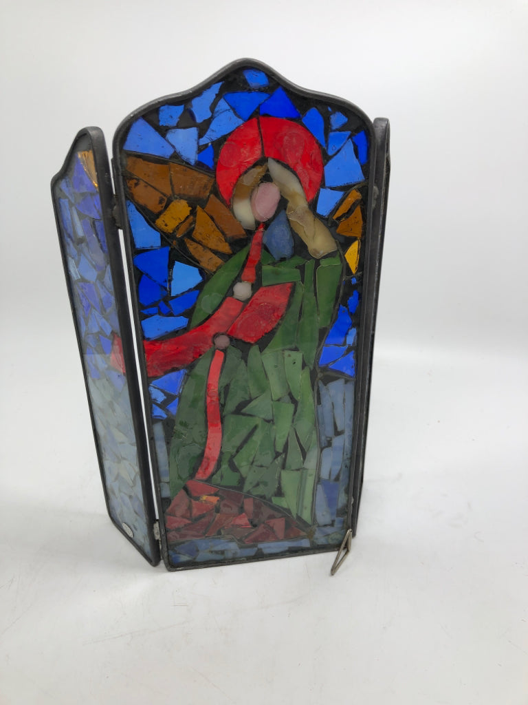 STAINED GLASS ANGEL TRIFOLD TABLETOP PANEL.